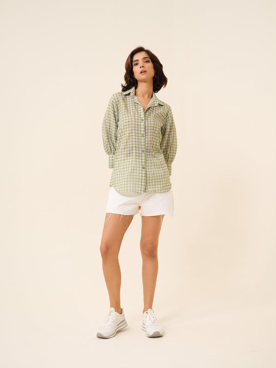 Abby- Houndstooth Patterned Shirt For Women