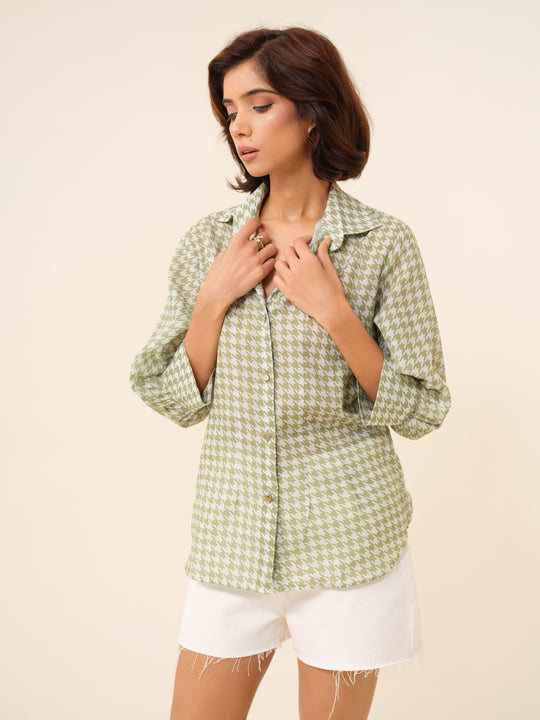 Abby- Houndstooth Patterned Shirt For Women