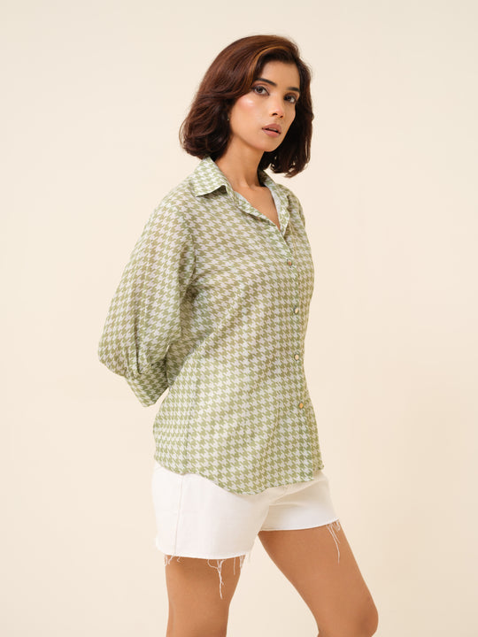 Abby- Houndstooth Patterned Shirt For Women