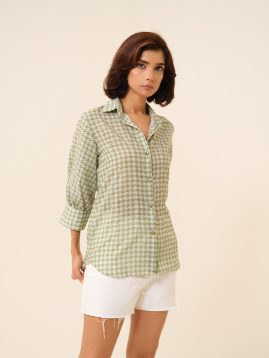Abby- Houndstooth Patterned Shirt For Women
