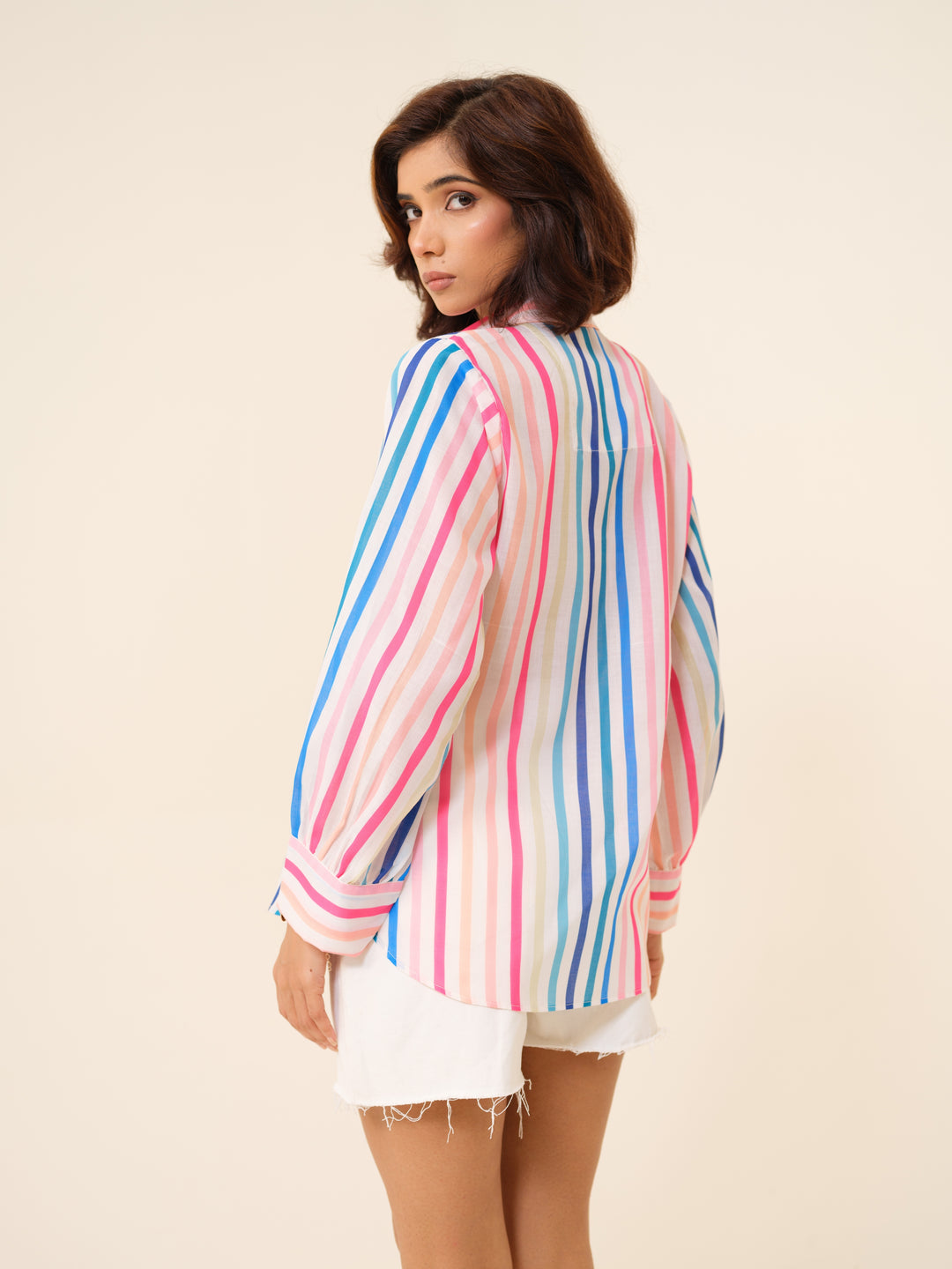 Rainbow - Effortless Chic Striped Button-Down Shirt For Women.