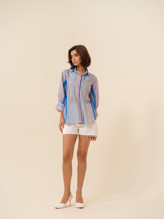 Ellie - Ethereal Multi-Striped Button-Down Shirt For Women