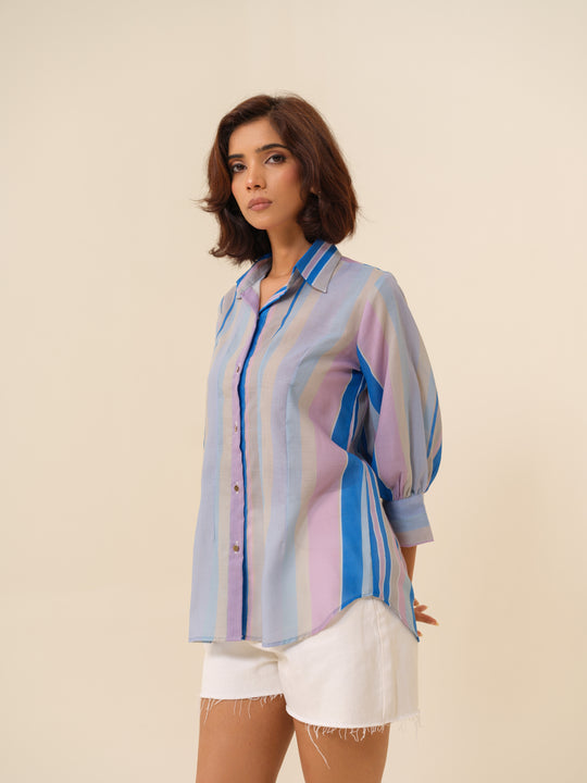 Ellie - Ethereal Multi-Striped Button-Down Shirt For Women