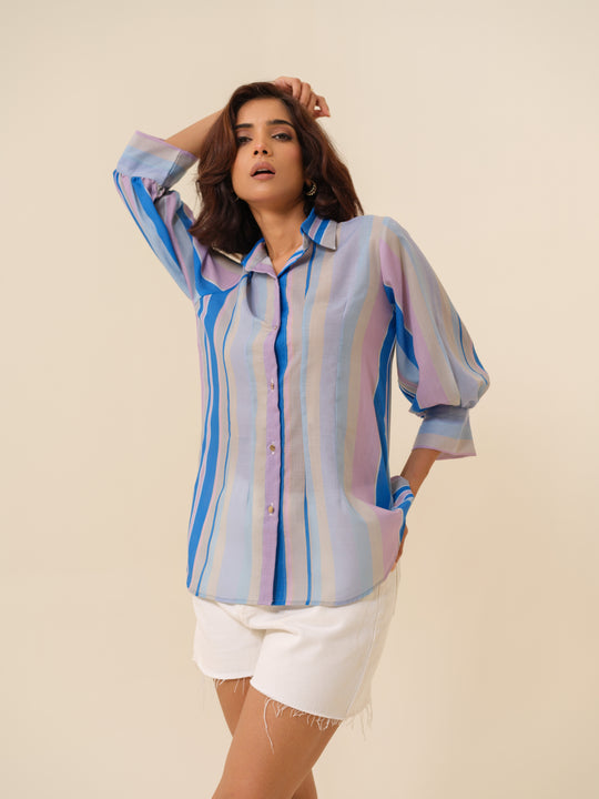 Ellie - Ethereal Multi-Striped Button-Down Shirt For Women