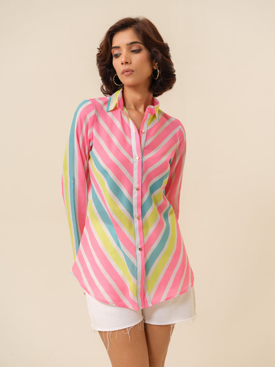Clay - Playful Chevron Stiped Button-Down Shirt
