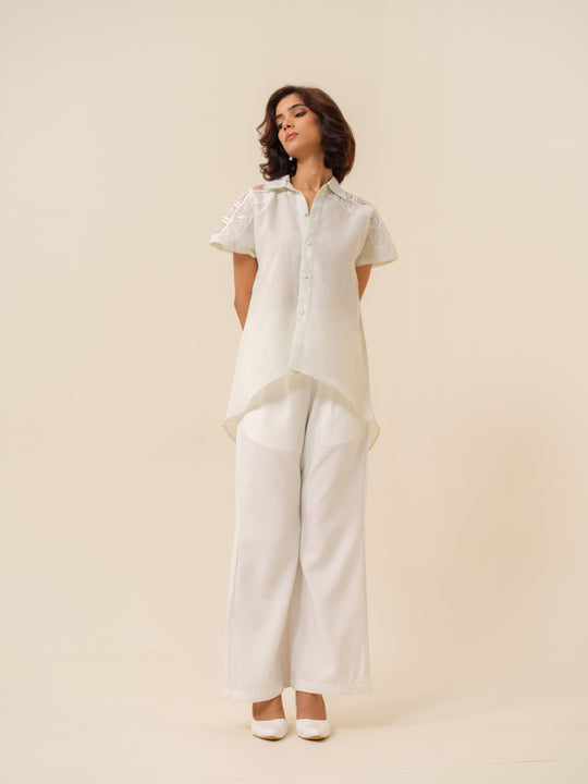 Dizzy- Lace Accent High-Low Shirt For Women