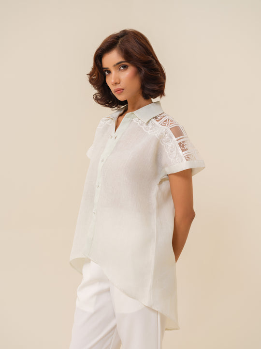 Dizzy- Lace Accent High-Low Shirt For Women