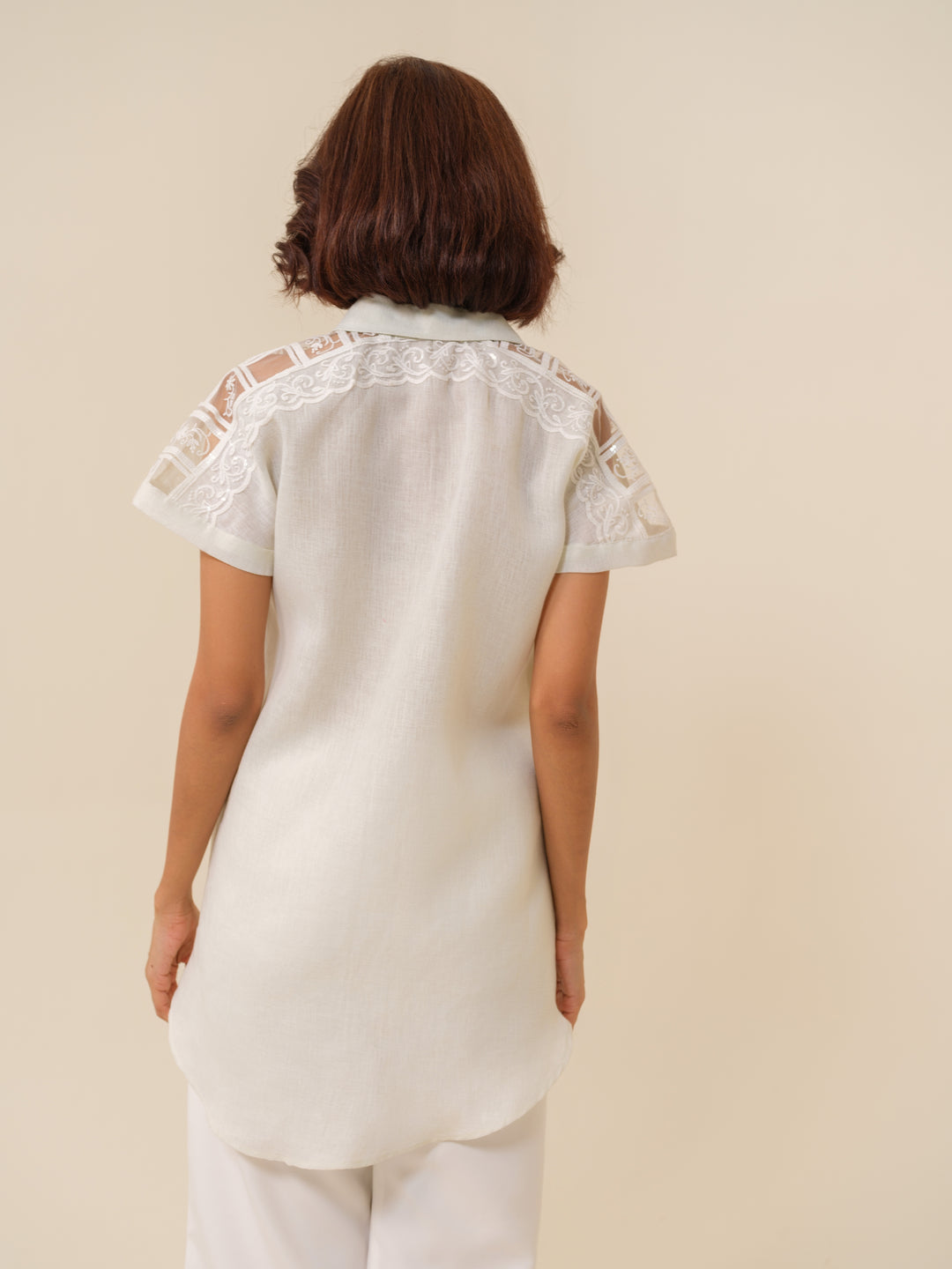 Dizzy- Lace Accent High-Low Shirt For Women