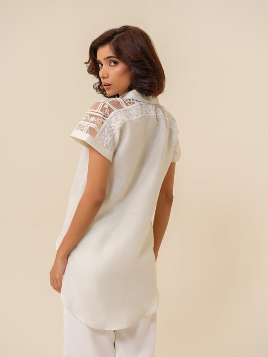 Dizzy- Lace Accent High-Low Shirt For Women