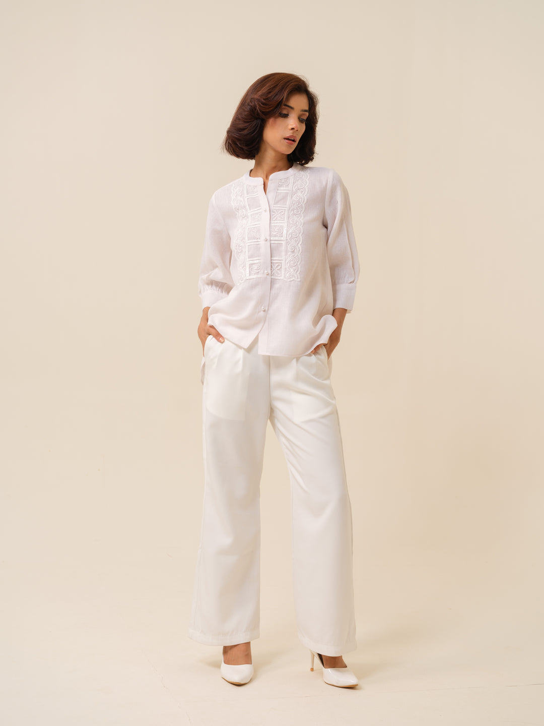 Winnie - Classic White Shirt With Lace Detailing For Women