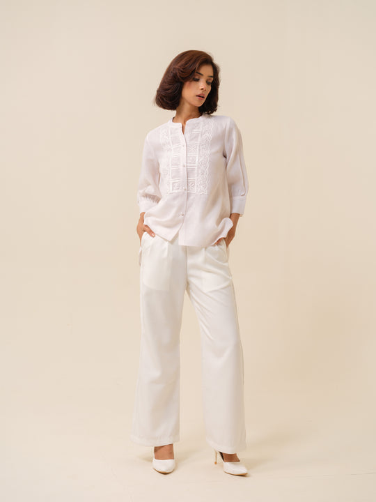 Winnie - Classic White Shirt With Lace Detailing For Women