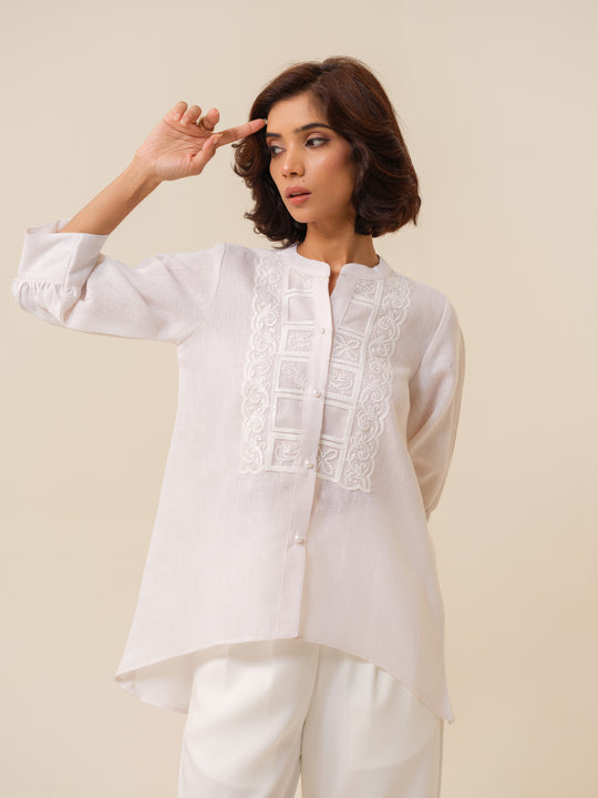 Winnie - Classic White Shirt With Lace Detailing For Women