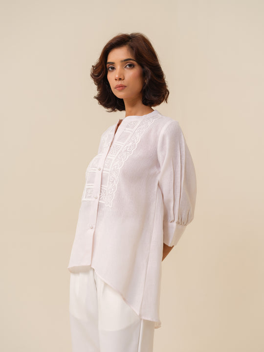 Winnie - Classic White Shirt With Lace Detailing For Women