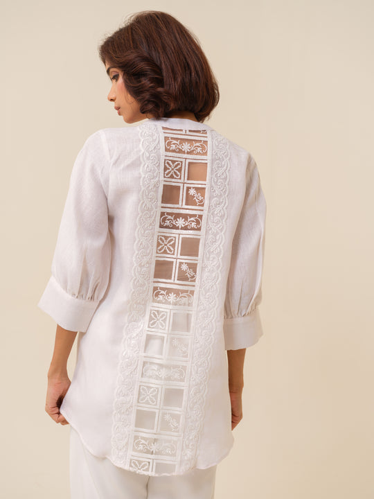 Winnie - Classic White Shirt With Lace Detailing For Women