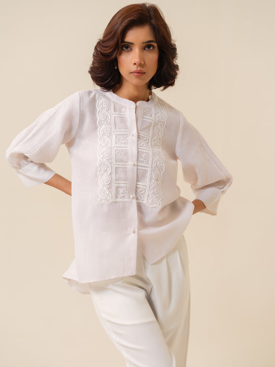 Winnie - Classic White Shirt With Lace Detailing For Women