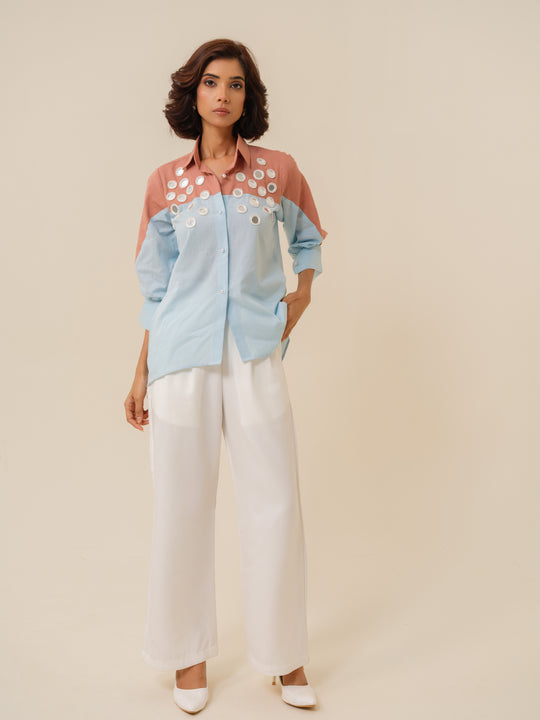Mimic- Bohemian Mirror-Embellished Shirt For Women
