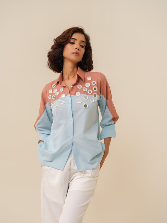 Mimic- Bohemian Mirror-Embellished Shirt For Women