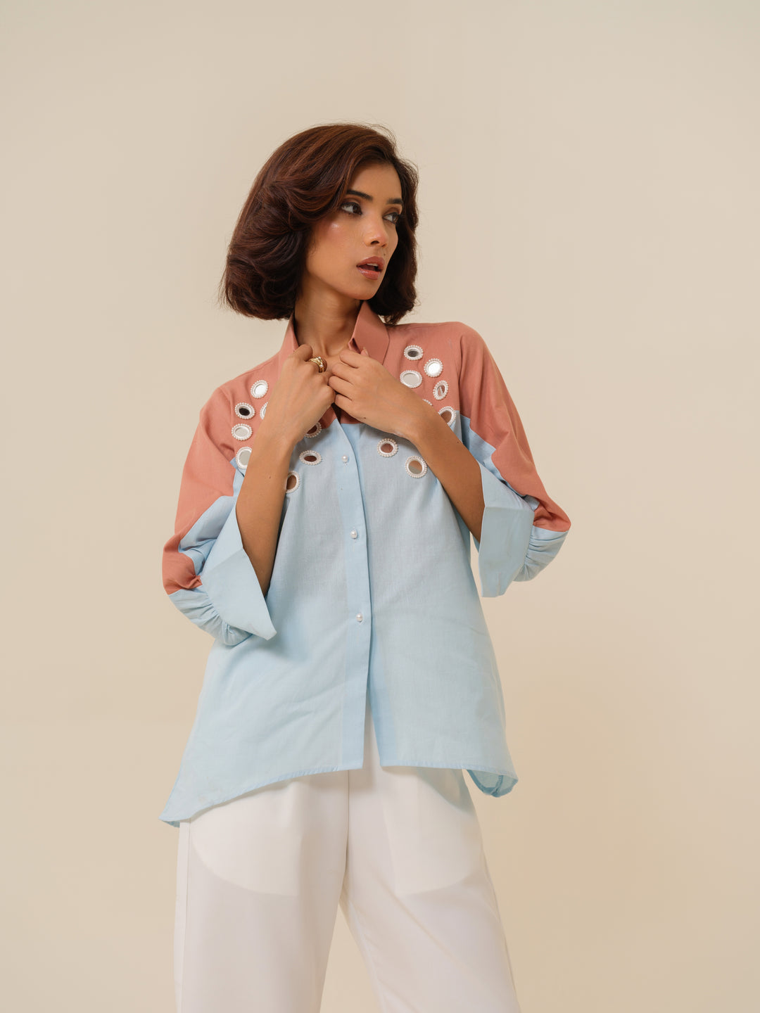 Mimic- Bohemian Mirror-Embellished Shirt For Women
