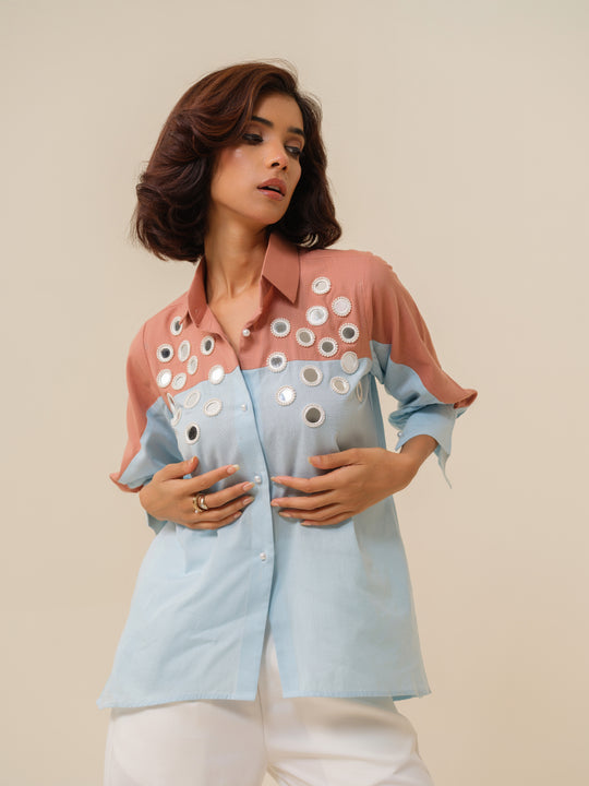Mimic- Bohemian Mirror-Embellished Shirt For Women
