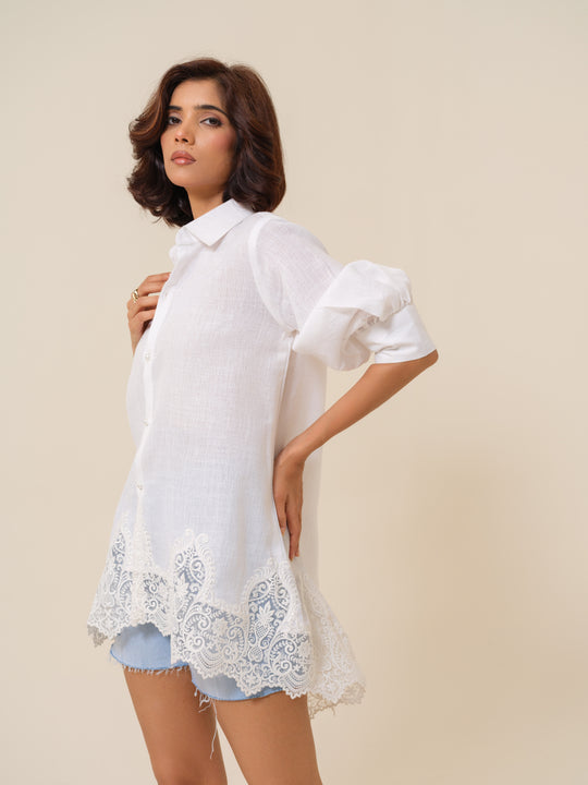 Judy - White Hem Long Shirt For Women