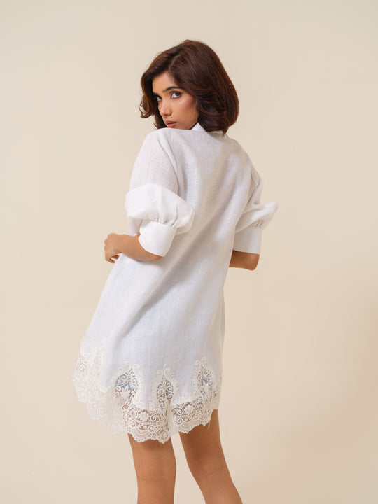 Judy - White Hem Long Shirt For Women
