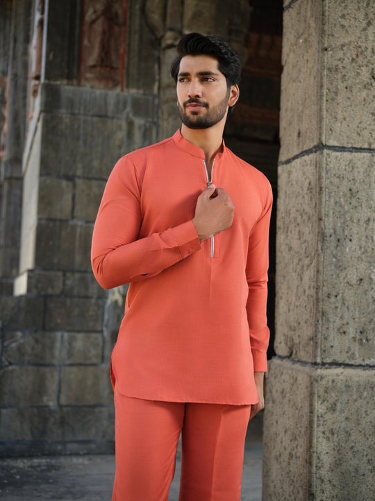 Men’s Cotton-Linen Co-ord Set – Tattva Fire (Rust Orange)