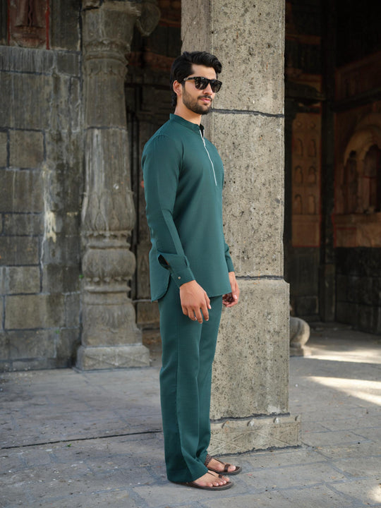 Men’s Cotton-Linen Co-ord Set – Tattva Forest (Dark Green)