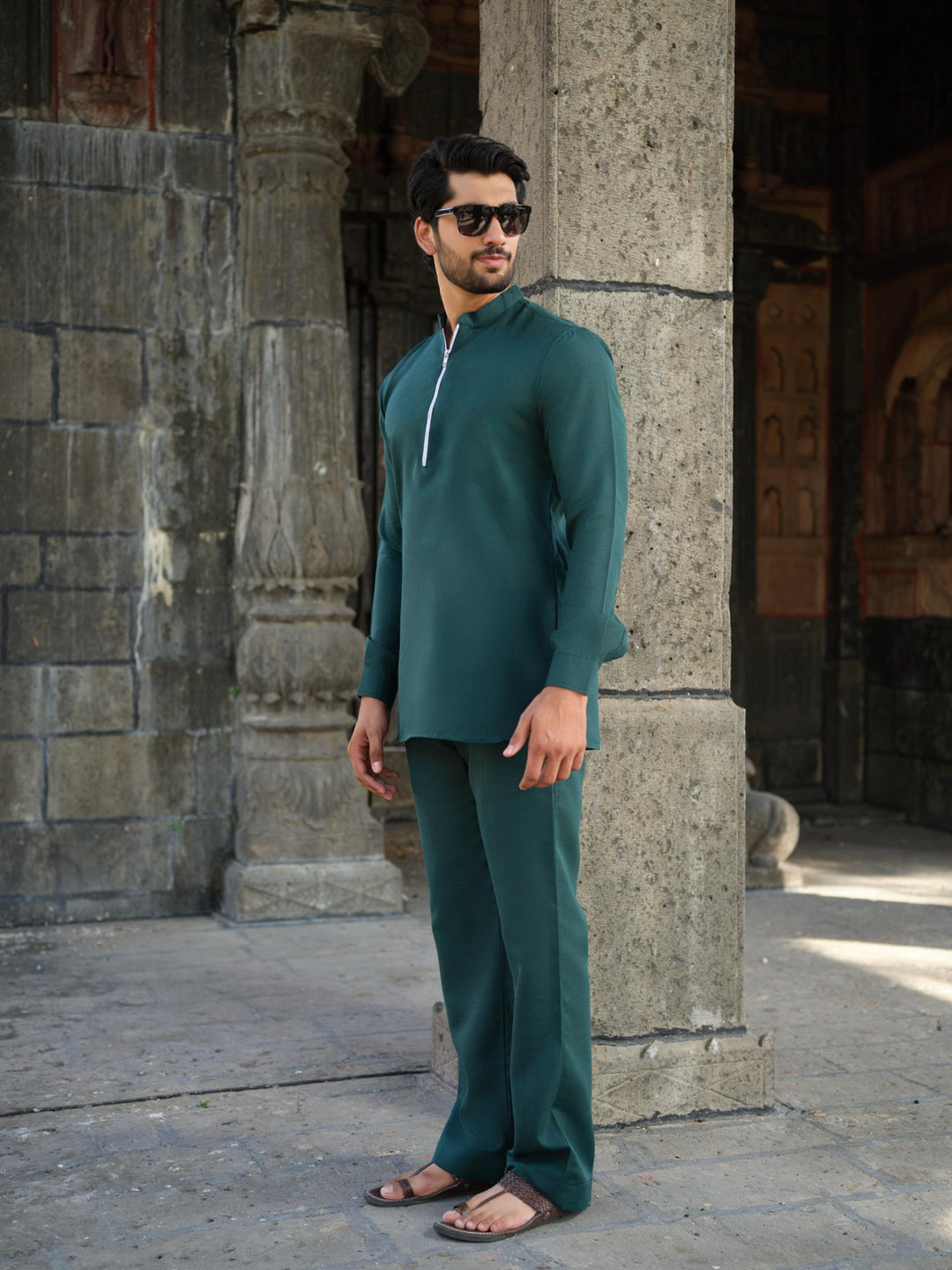 Men’s Cotton-Linen Co-ord Set – Tattva Forest (Dark Green)