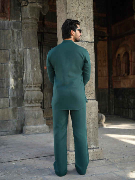 Men’s Cotton-Linen Co-ord Set – Tattva Forest (Dark Green)