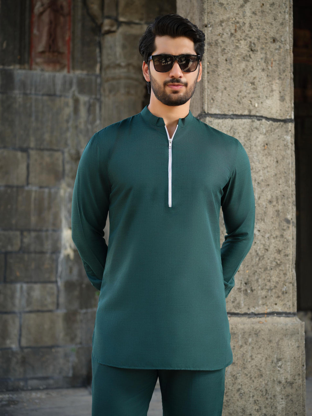 Men’s Cotton-Linen Co-ord Set – Tattva Forest (Dark Green)