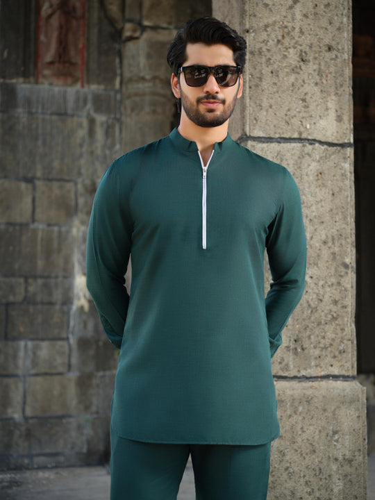 Men’s Cotton-Linen Co-ord Set – Tattva Forest (Dark Green)