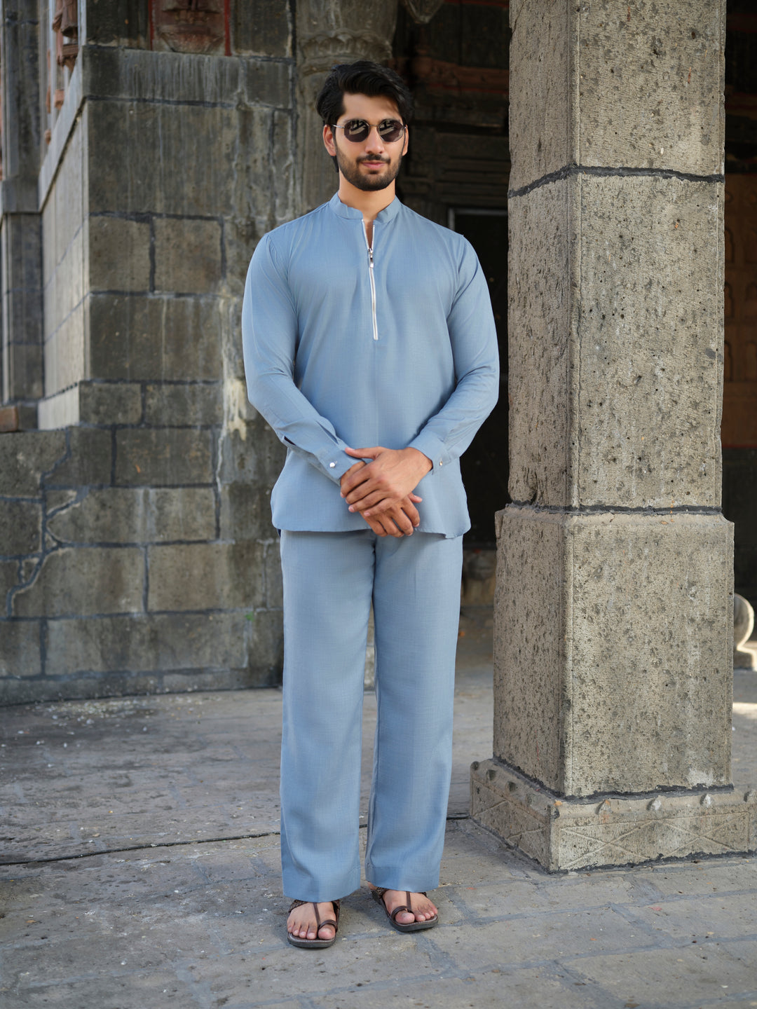 Men’s Cotton-Linen Co-ord Set – Tattva Sky (Mist Blue)