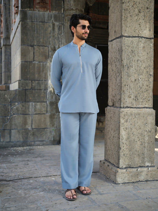 Men’s Cotton-Linen Co-ord Set – Tattva Sky (Mist Blue)