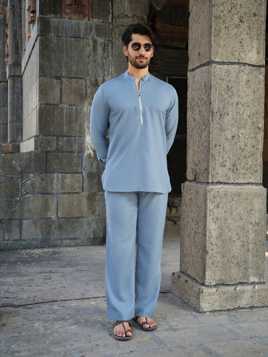 Men’s Cotton-Linen Co-ord Set – Tattva Sky (Mist Blue)