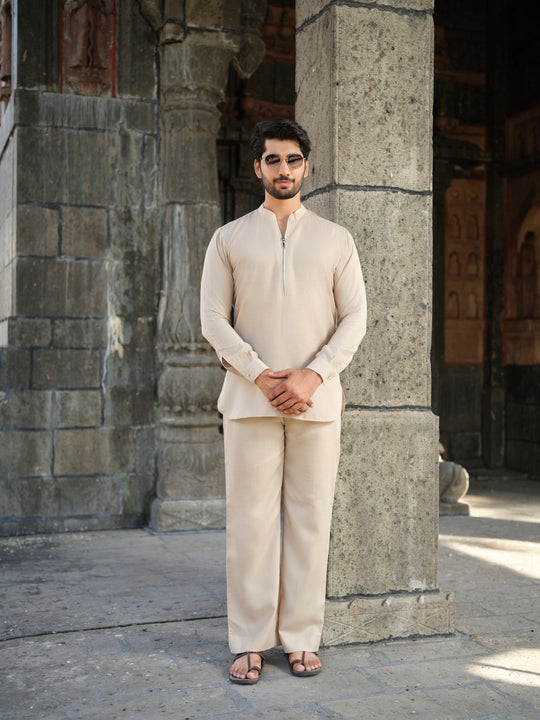 Men’s Cotton-Linen Co-ord Set – Tattva Earth (Beige)