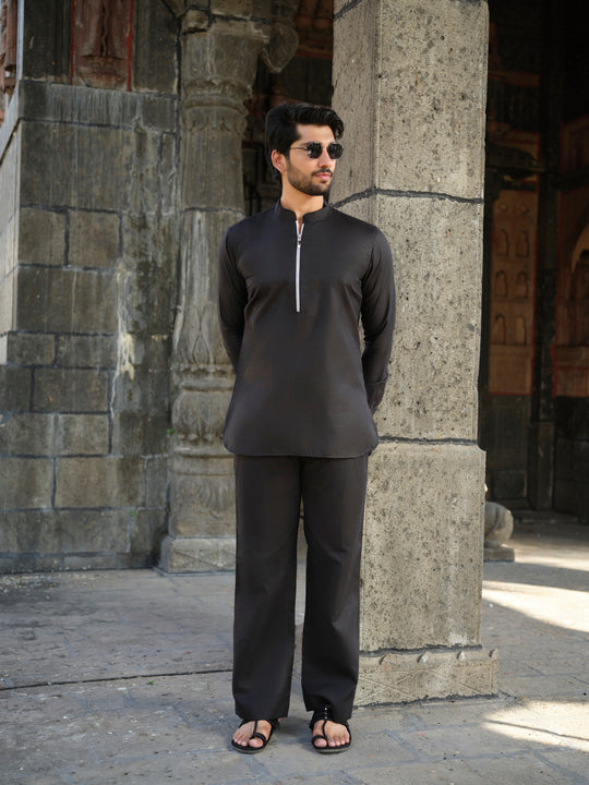 Men’s Cotton-Linen Co-ord Set – Tattva Space (Black)