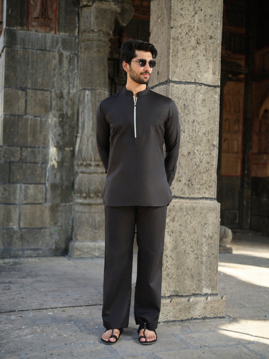 Men’s Cotton-Linen Co-ord Set – Tattva Space (Black)