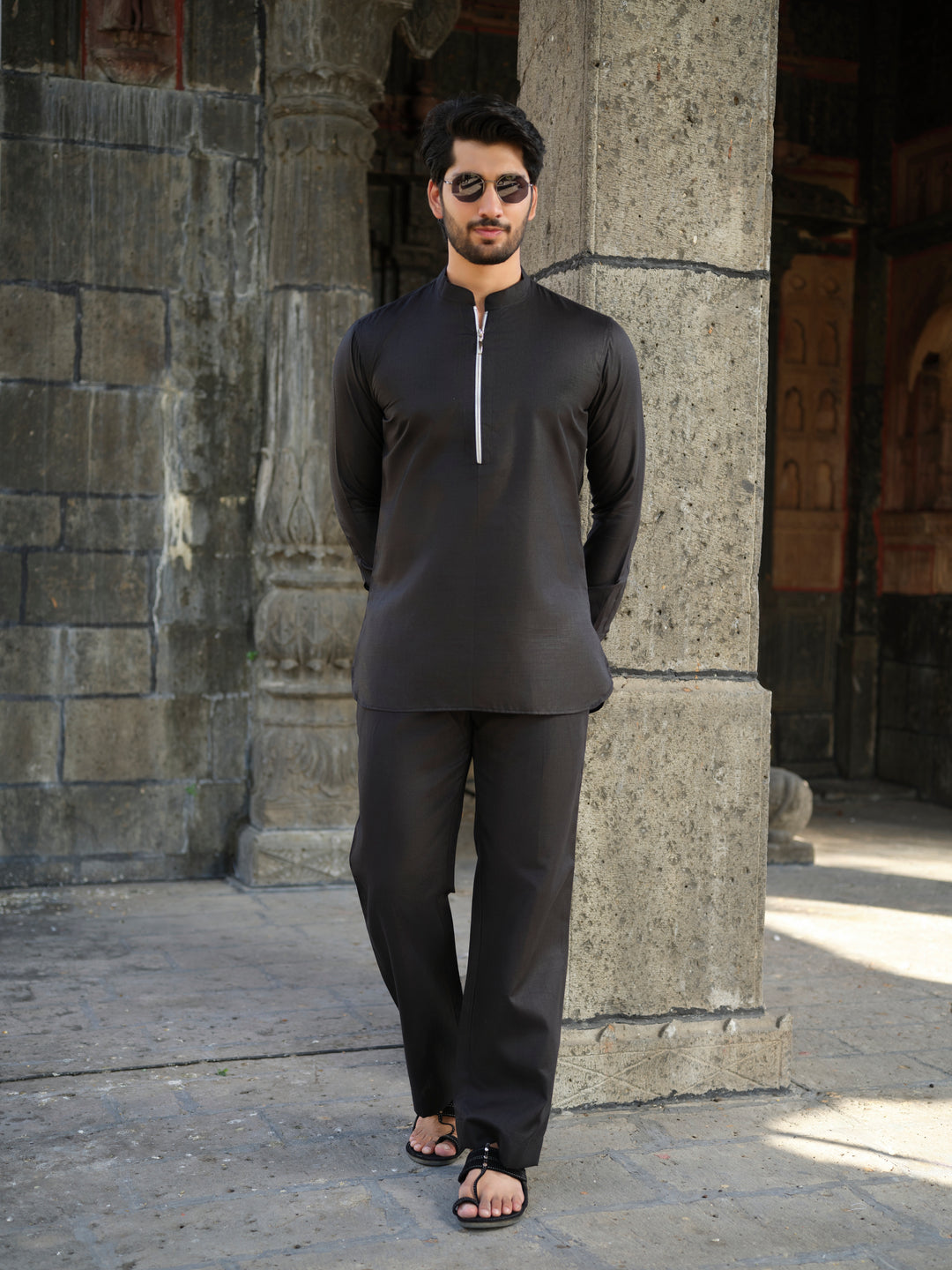 Men’s Cotton-Linen Co-ord Set – Tattva Space (Black)