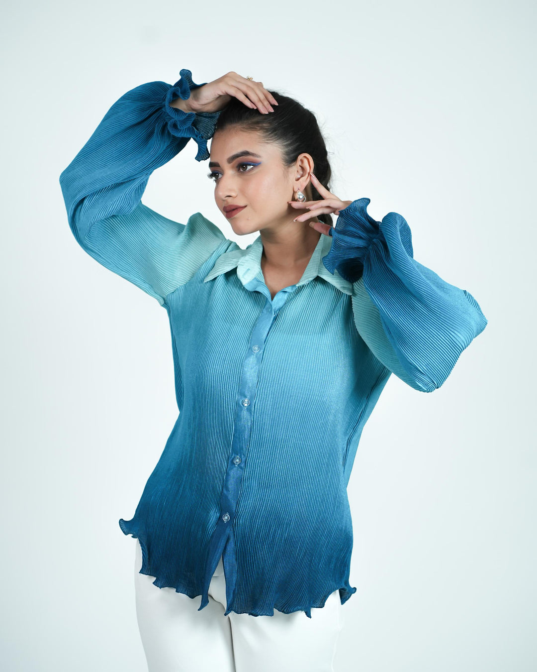 pleated full sleeves shirt for women in India