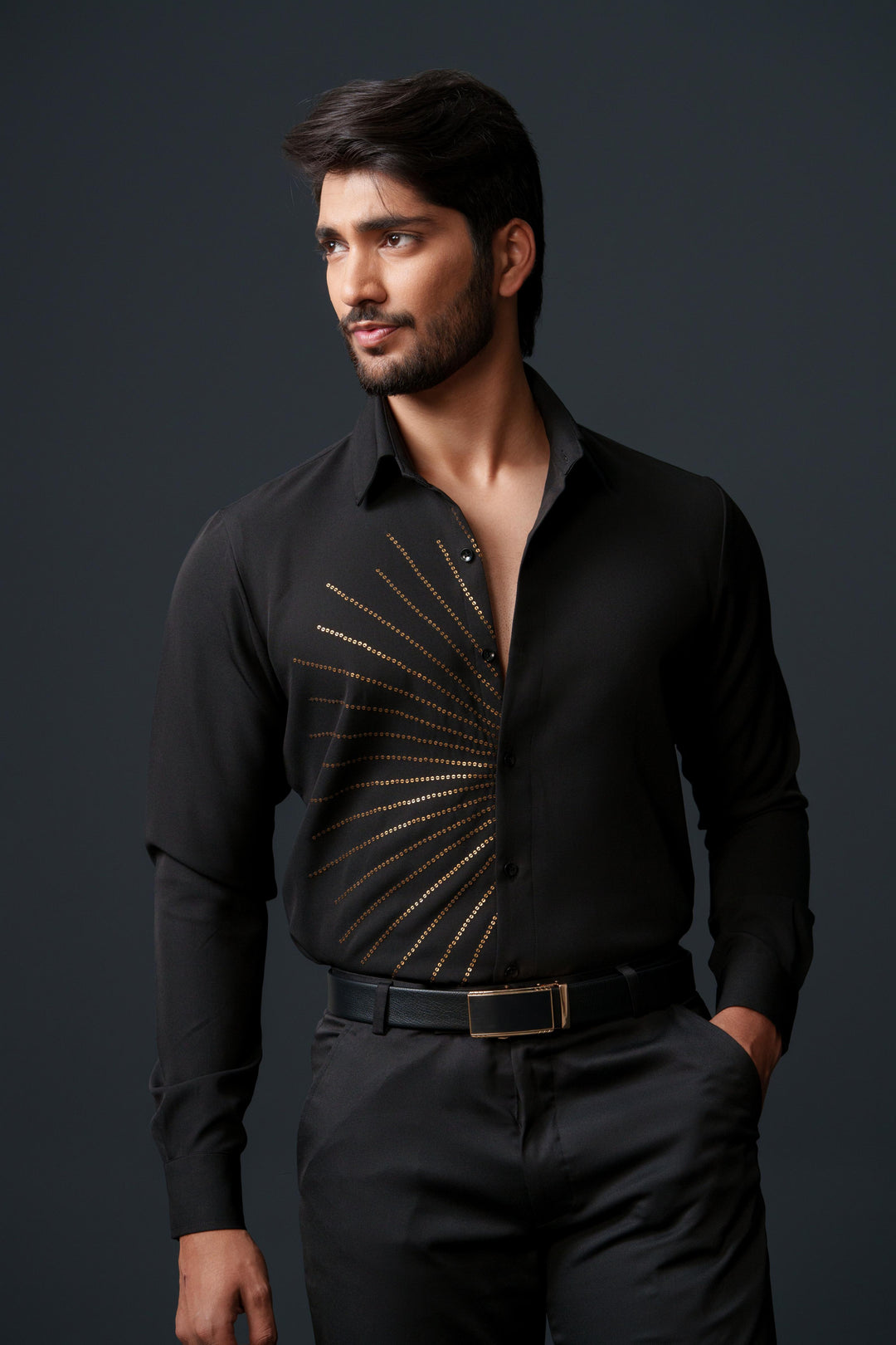 Buy Ray Black Shirt with Elegant Sequin Handwork