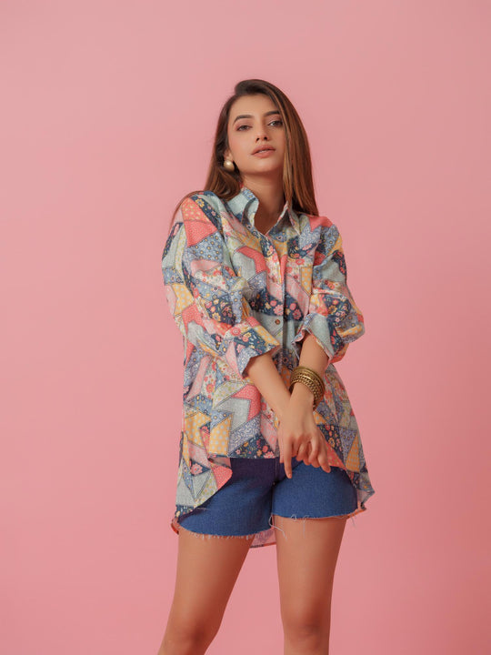Petra - Linen Multicolored Printed Comfort Fit Shirt