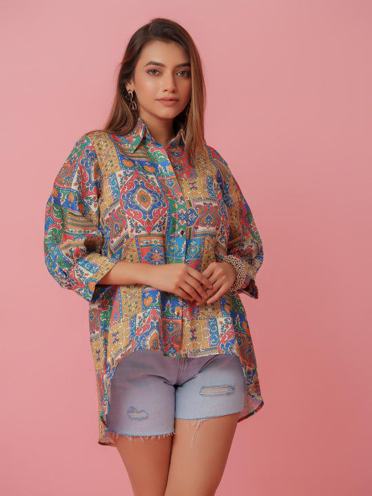 Buy Women’s Savi Linen Printed Comfort Fit Shirt – The Kina