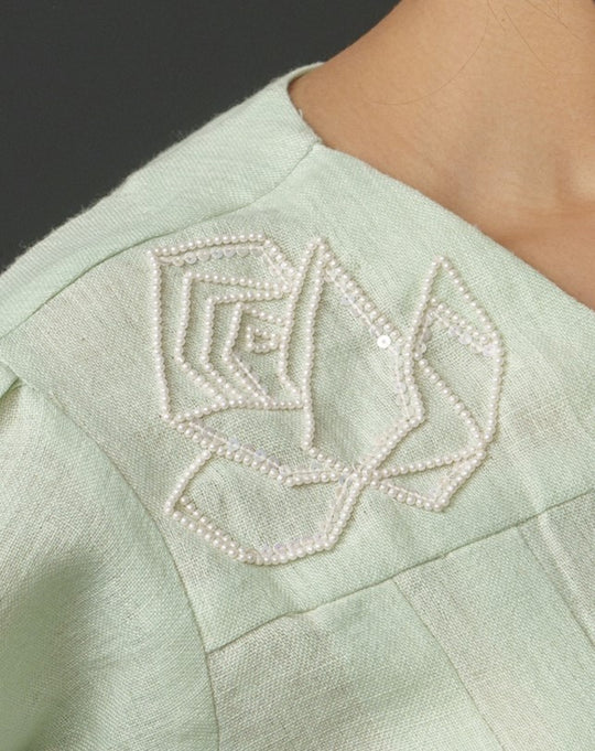 Macy - Linen Shirt With Geomectric Rose