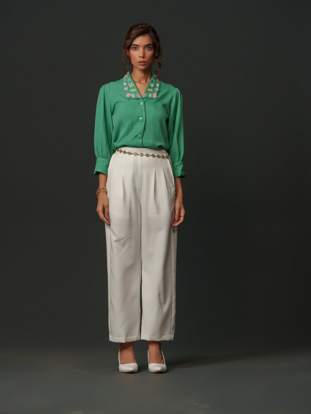 Buy Emy Linen Shirt Online - Elegant Collar Work Available