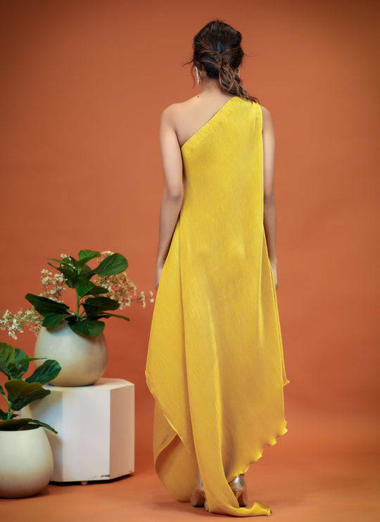 one shoulder pleated dress