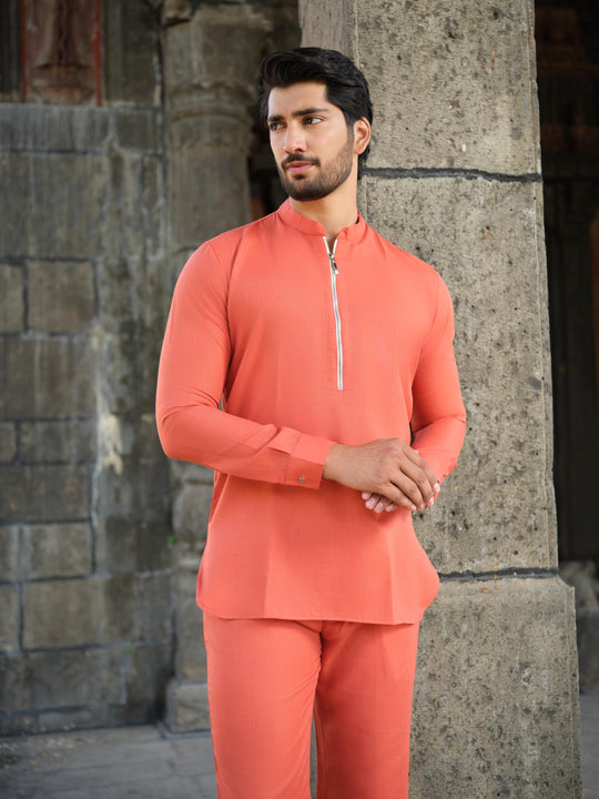 Men’s Cotton-Linen Co-ord Set – Tattva Fire (Rust Orange)