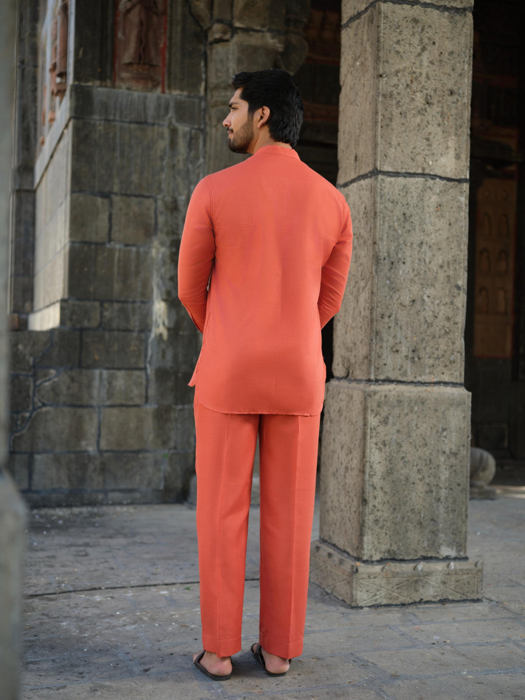 Men’s Cotton-Linen Co-ord Set – Tattva Fire (Rust Orange)
