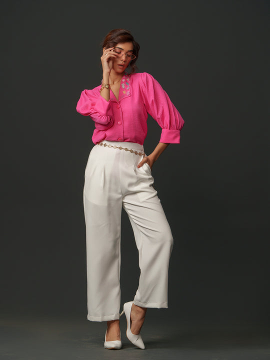 Shop  Pink Emy Linen Shirt with Collar