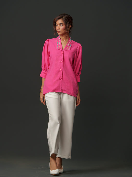 Buy Pink  Emy Linen Shirt with Collar Work