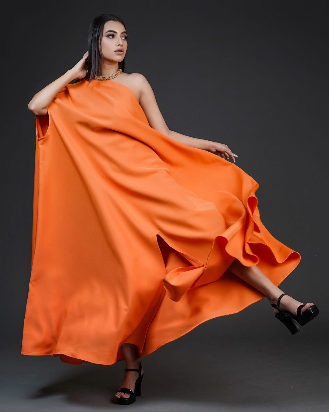 orange full length dress